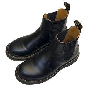 Dr. Martens | 2976 Chelsea Smooth Black Leather Yellow Stitch Boots - Women’s 6